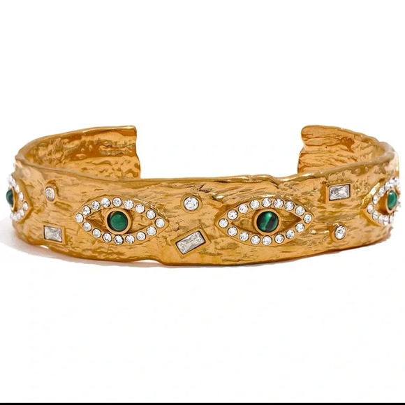 Baroque Malachite Stainless Steel Waterproof Eye Cuff Bracelet - Picture 3 of 15